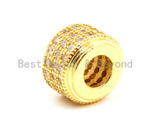 Load image into Gallery viewer, 9x7mm CZ Large Hole Cylinder/Drum Barrel Micro Pave Beads, Cubic Zirconia Big Hole Spacer Beads, Large Hole Spacer, sku#G124