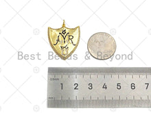 Load image into Gallery viewer, 18K Dainty Gold Symbol On Shield Shape Pendant/Charm,Cubic Zirconia Charm, Necklace Bracelet Charm Pendant, 28x24mm, Sku#L556