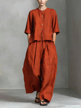 Load image into Gallery viewer, Three-Quarter Sleeve Shirt &amp; Loose Trousers Two-Piece Set