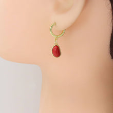 Load image into Gallery viewer, Gold Red Bean Pendant Hoop Earrings, Sku#A366
