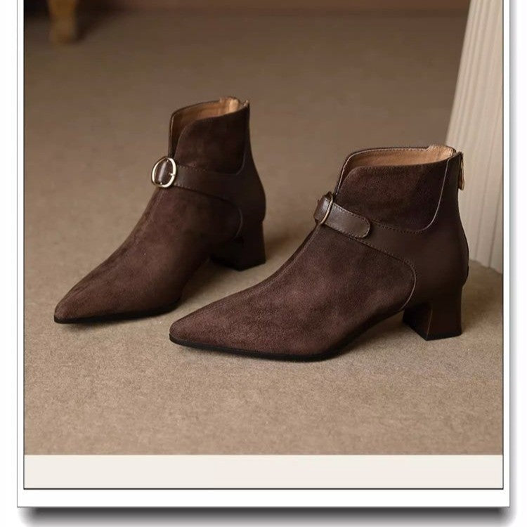 Pointed-Toe Suede Ankle Boots