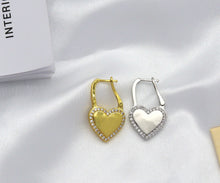 Load image into Gallery viewer, CZ Heart Huggie Earrings, Sku#B178