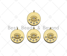 Load image into Gallery viewer, Clear CZ Micro Pave Evil Eye on Disc Pendant/Charm, Lucky Eye Cubic Zirconia Pendant, Real Gold Plated Charm Pendant,18x21mm,Sku#L303