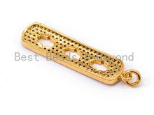 Load image into Gallery viewer, CZ Micro Pave Rectangle Pendant/Charm with 3 little Hollow Hamsa Hand, Cubic Zirconia Pave Bar Pendant, 8x34mm, sku#F203