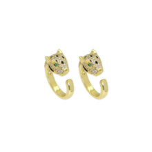 Load image into Gallery viewer, Clear CZ Leopard Head Pather Gold Adjustable Ring, Sku#A178