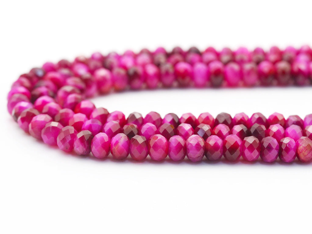 Natural Quality Fuchsia Tiger Eye Rondelle Faceted Beads, Sku#UA293
