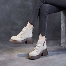 Load image into Gallery viewer, Women's Mid-Calf Chunky Heel Boots | Side Zipper | PU Leather | Black Beige Brown