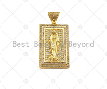 Load image into Gallery viewer, CZ Micro Pave Virgin Mary Cross Anchor On Rectangle Charm/Pendant,Rectangle Pave Pendant, 24x47mm,Sku#LD20