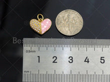 Load image into Gallery viewer, Heart Pink Pendant/Charm, Pink Mother-of-pearl Heart Pendant, Cubic Zirconia Pendant, Gold Tone,14x11 mm, Sku#LK72