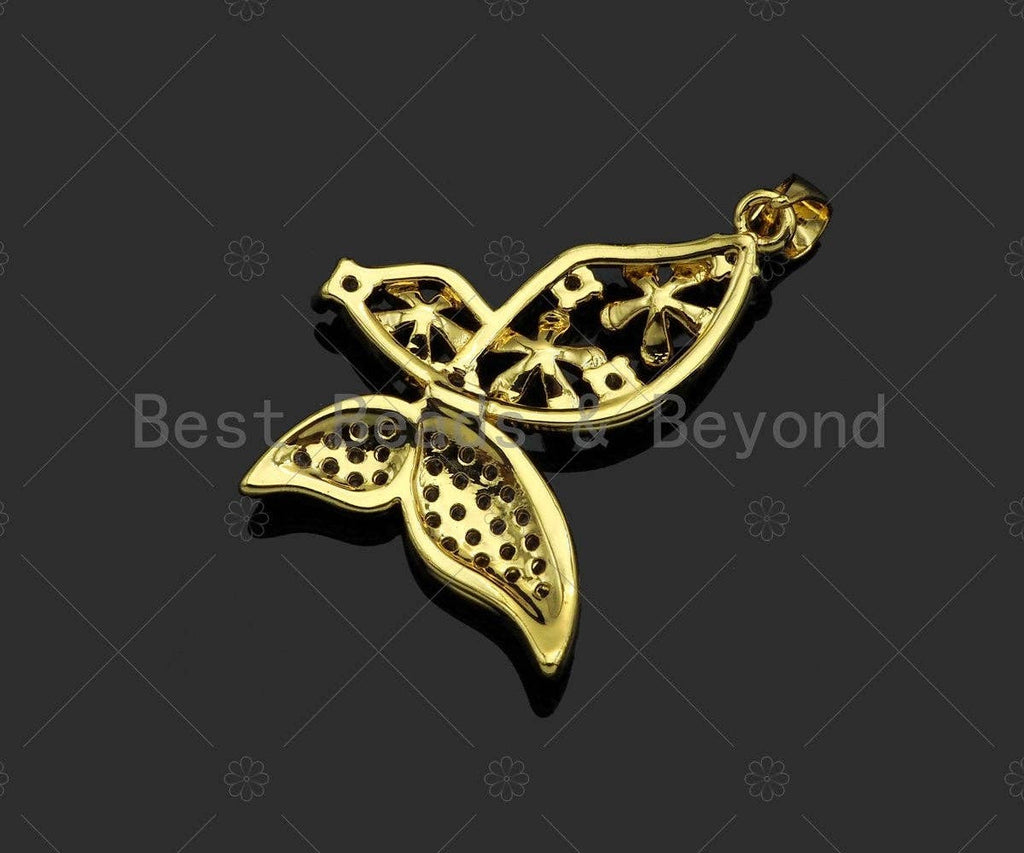 Gold Filled CZ Micro Pave Flower On Butterfly Shape Pendant, 18K Gold Filled ButterflyCharm, Necklace Bracelet Pendant,28x35mm,Sku#LD100