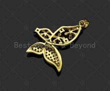 Load image into Gallery viewer, Gold Filled CZ Micro Pave Flower On Butterfly Shape Pendant, 18K Gold Filled ButterflyCharm, Necklace Bracelet Pendant,28x35mm,Sku#LD100