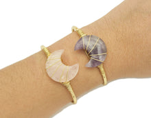 Load image into Gallery viewer, Gemstone Moon Shape Wire Trapped Cuff bracelet, sku#LY25