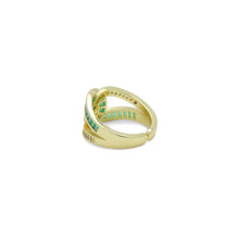 Load image into Gallery viewer, Pink Green Clear Baguette CZ Cross Link Adjustable Ring, Sku#LD653