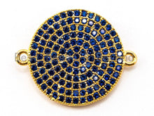 Load image into Gallery viewer, CZ Micro Pave Blue Round Disc Connector Pendant,16mm,SKU#A46