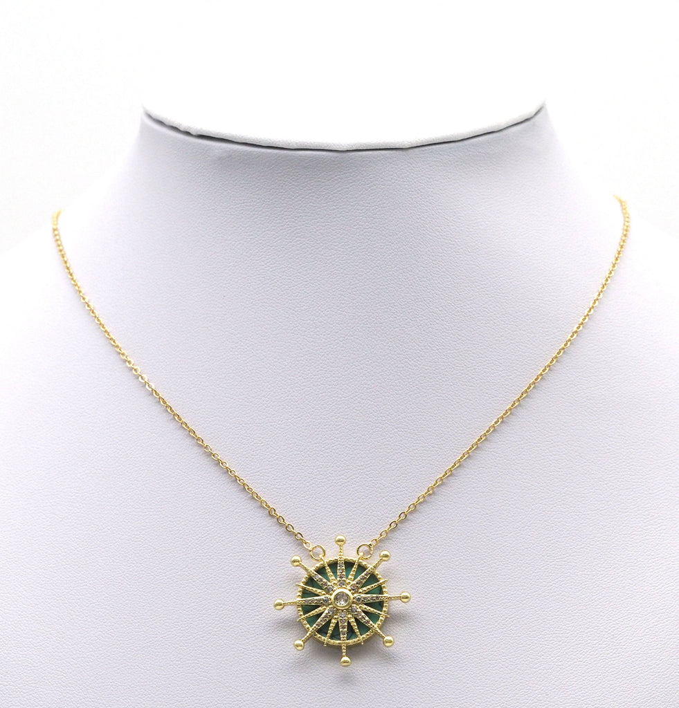 Gold CZ North Star On Turquoise Stone Charm, Sku#L704