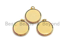 Load image into Gallery viewer, Colorful CZ Micro Pave Round Gold Coin Pendant, Coin Shaped Pave Pendant, Gold plated,21x23mm, Sku#F870