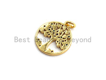 Load image into Gallery viewer, CZ Colorful Micro Pave Round With Tree Pendant, Tree Pave Pendant/Charm, Gold plated, 14x16mm, Sku#F759