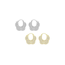 Load image into Gallery viewer, Clear CZ Flower Shape Hoop Earrings, Sku#L732