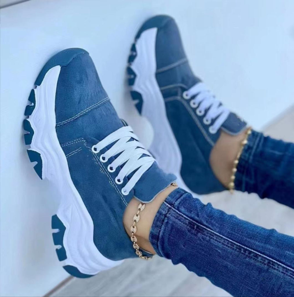 Women's Lace-Up Platform Sneakers | Microfiber Casual Walking Shoes