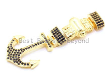 Load image into Gallery viewer, CZ Black Micro Pave Anchor Clasp Buckle for 3mm Leather Cord Bracelet, Anchor Lock, Men's Jewelry Charms,34x22mm, sku#F47