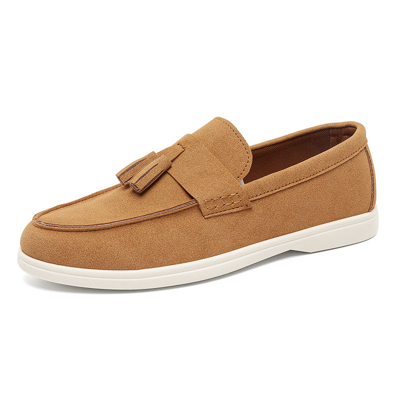 Men's Suede Slip-On Loafers with Tassel Detail - Business Casual Pointed Toe Shoes
