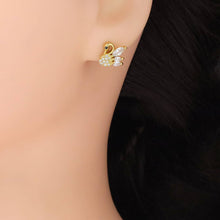 Load image into Gallery viewer, Clear CZ Swan Gold Stud Earrings, Sku#A175