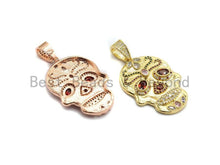 Load image into Gallery viewer, Colorful CZ Micro Pave Skull Pendant, Red Eye,Skull Pave Pen