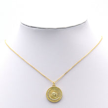 Load image into Gallery viewer, CZ Gold Cresent Moon On Round Coin Charm, Sku#LX154