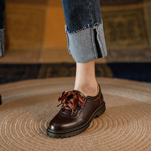 Load image into Gallery viewer, Women's Retro Silk Lace-Up Chunky Heel Pumps - Vintage British Style Leather Shoes