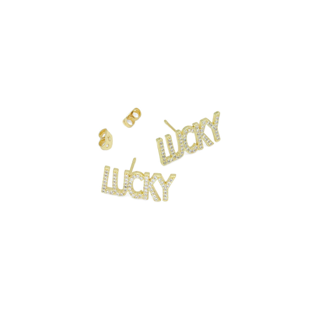Clear CZ Lucky Word Earrings, Sku#A353
