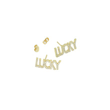 Load image into Gallery viewer, Clear CZ Lucky Word Earrings, Sku#A353