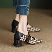 Load image into Gallery viewer, Retro Mary Jane Buckle Slip-On Heels for Women | 6cm Block Heel | Off-White &amp; Black