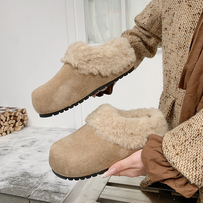 Retro Thick-Soled Fleece-Lined Slippers