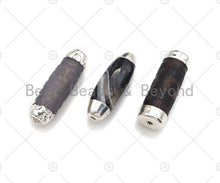 Load image into Gallery viewer, Large Natural Tibetan Agate Barrel Shape Spacer Beads, Silve