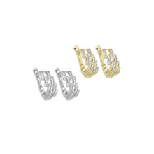 Load image into Gallery viewer, Gold Silver Baguette CZ Link Huggie Earrings, Sku#A144
