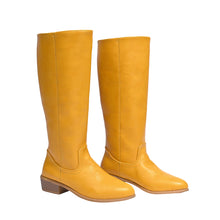 Load image into Gallery viewer, Women's British-Style Knee-High Boots – Chunky Heel Slip-On | Black, Yellow, Brown