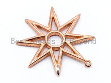 Load image into Gallery viewer, CZ Micro Pave 37mm Eight Points Star Pendant Charm, Black Clear CZ Pave in Gold Silver Rose Gold Finish, Star Pendant Charm,sku#B16