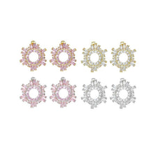 Load image into Gallery viewer, Pink Clear Baguette CZ Flower Statement Earrings, Sku#A336