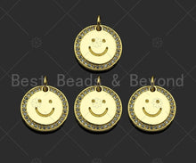 Load image into Gallery viewer, Gold Filled CZ Micro Pave Smiley Face On Round Coin Shape Pendant,18K Gold Filled Smiley Face Charm, Necklace Bracelet Charm,13mm,Sku#LK324