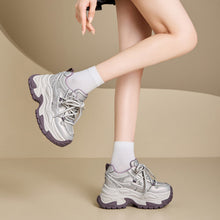 Load image into Gallery viewer, Women's Hidden Wedge Sneakers - Casual Lace-Up Leather Shoes