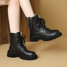 Load image into Gallery viewer, Women's Lace-Up Ankle Combat Boots – Mid Heel PU Leather