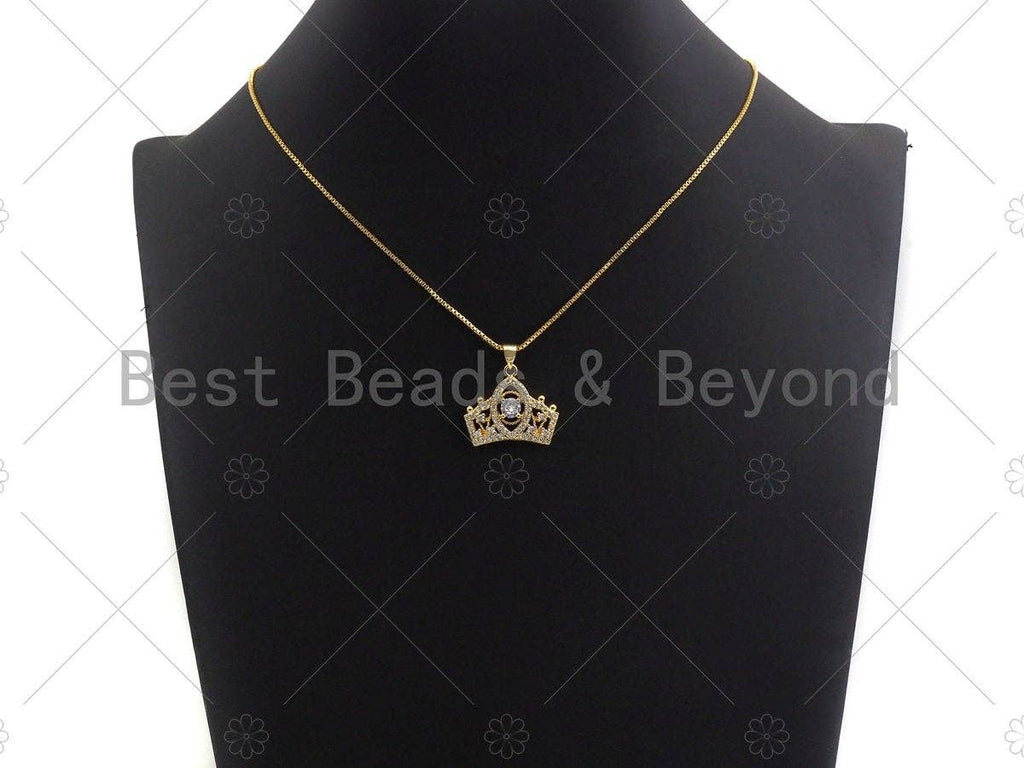 18K Gold Micro CZ Pave Crown Pendant, Gold Crown Charm, Queen Crown Beads, Jewelry Findings, 20x24mm,sku#LK43