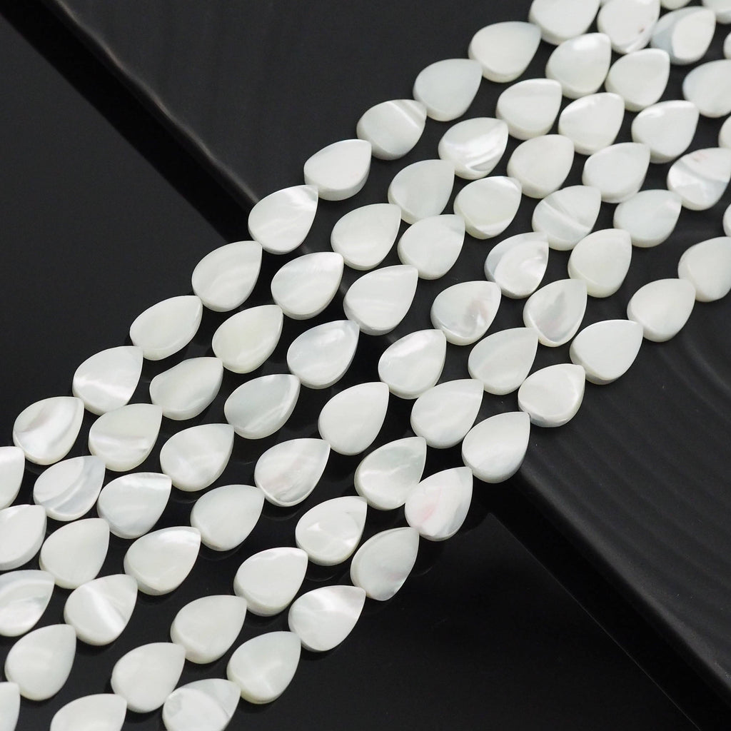 Flat Teardrop White Mother of Pearl Beads, Sku#T167