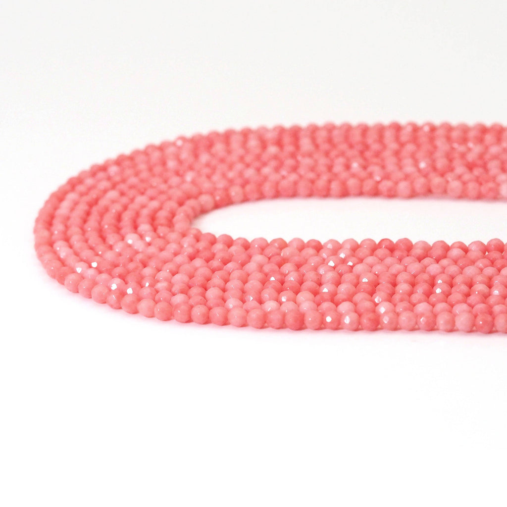 Pink Coral Round Faceted Beads, 3mm, Sku#U1635