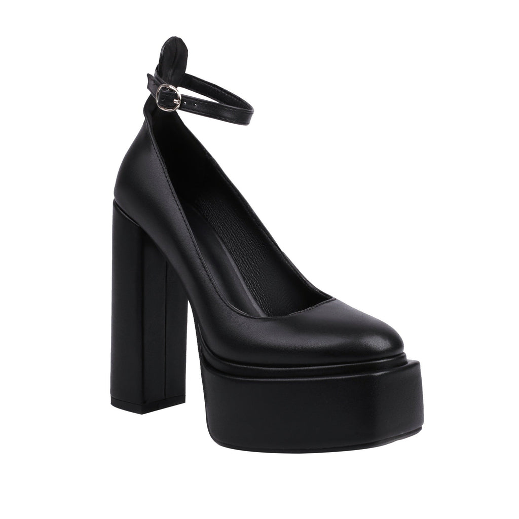 Women's Pointed-Toe Chunky Heel Buckle Pumps | Mid-Cut High Heels