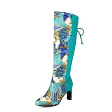 Load image into Gallery viewer, Floral Patchwork Bowknot Over-the-Knee Boots