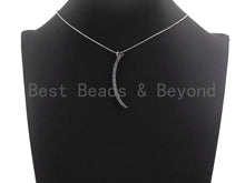 Load image into Gallery viewer, Oxidized Silver CZ Micro Pave Crescent Moon Shaped Pendant/Charm, Antique Silver Thin Moon, Cubic Zirconia Pendant Charm, 3x49mm,sku#X122