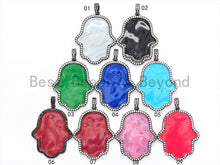 Load image into Gallery viewer, NEW Enamel Colorful Hamsa Hand Pendant,CZ Micro Pave Oil Drop Hamsa pendant,Enamel pendant,Enamel Jewelry,33x43mm,sku#F567
