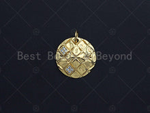 Load image into Gallery viewer, 18K Gold Medallion Round Coin with Clear Diamond CZ Moon Charm, Brass Medallion, Gold Coin Charm,17mm, Sku#LK22
