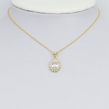 Load image into Gallery viewer, Clear Oval CZ Gold Flower Charm Pendant, Sku#LK1073